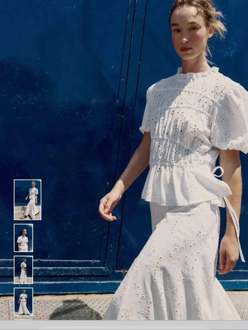 Zara White Eyelet Ruffled Peplum Blouse